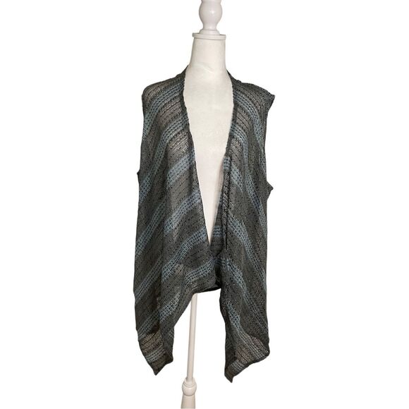 LOGO by Lori Goldstein Womens 3X Knit Crochet Cascading Vest Sequins Aqua NWT - Picture 1 of 4